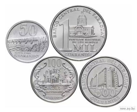 Парагвай 50, 100, 500; 1000 гуарани. UNC. Архитектура и известные люди. Сторгуй за свою цену, предложи обмен! Y320