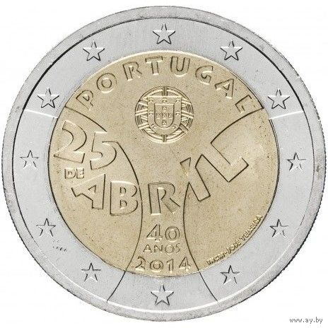 2 евро 2014 Португалия 40 лет Революции гвоздик UNC из ролла