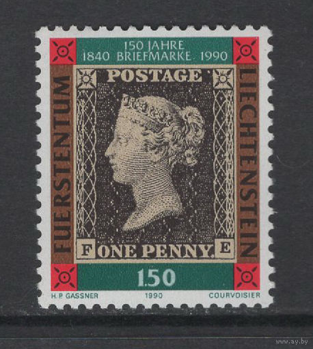 Лихтенштейн 1990** 150 лет почтовой марке "Чёрный пенни" Королева Виктория Mi#986