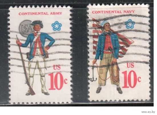 США-1975, (Мих.1175-1176) , гаш. , 200-лет независимости ,Военная форма, Оружие