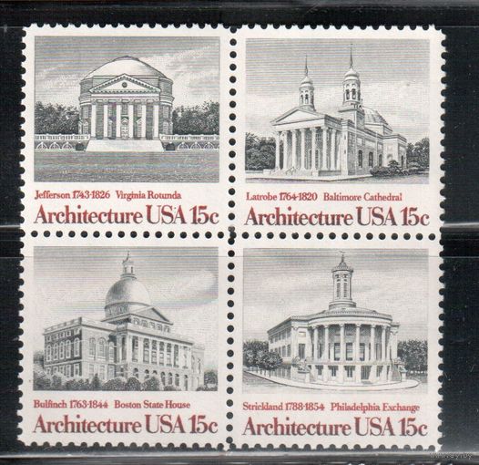 США-1979, (Мих.1382-1385) , ** , Архитектура,(полная серия)
