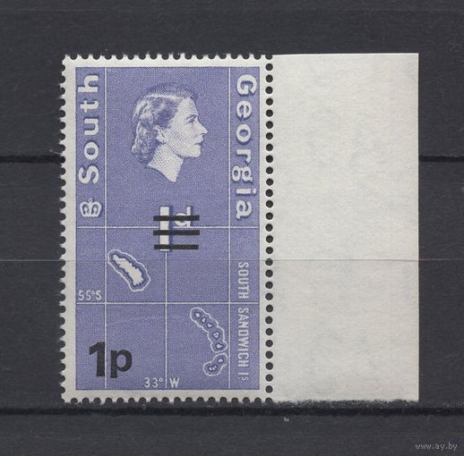 Южная Георгия остров /South Georgia island 1971** Карта, Елизавета II  Новый номинал
