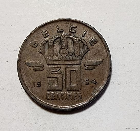 Бельгия 50 сантимов, 1964 Надпись на голландском  BELGIЁ