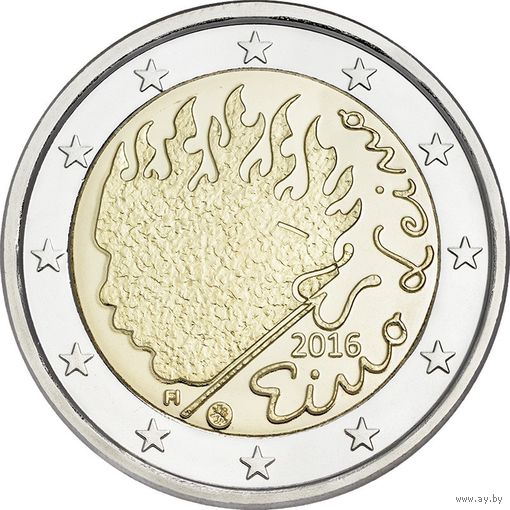 2 Евро Финляндия 2016 90 лет со дня смерти Эйно Лейно UNC из ролла