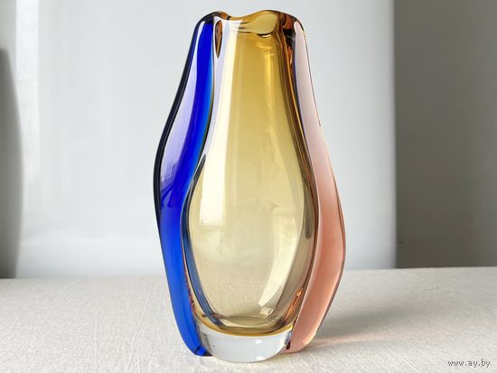 Ваза Чехия винтаж Machovska 23см цветное стекло