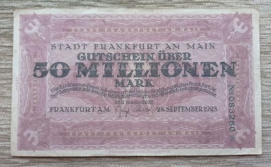 Werty71 Германия Веймар 50000000 марок 1923 банкнота 50 миллионов гроссгельд Франкфурт-на-Майне