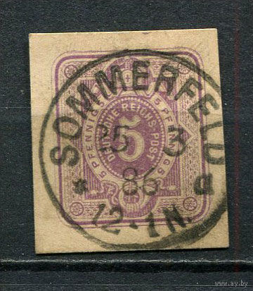 Рейх - 1883-1910 - Цифры 5 Pf. - (с гашением SOMMERFELD) - 1 вырезка с почтовой карточки. Гашеная.  (LOT Gw7)-T3P17