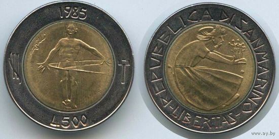 Сан-Марино 500 лир, 1985 Борьба с наркотиками UNC