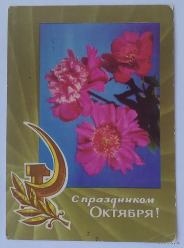 Открытка ,,с праздником октября!,, 1976 г. подписана