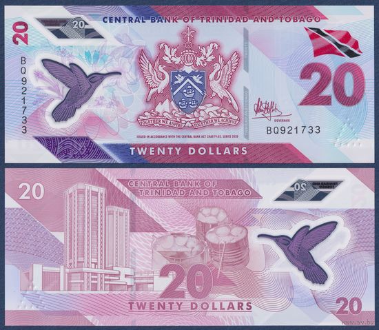 Тринидад и Тобаго, 20 долларов 2020 г, P-W63 (BQ, полимер, номинация IBNS 2020, колибри), UNC