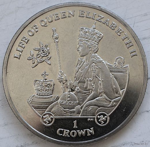 Остров Мэн 1 крона 2012 год "Жизнь Королевы Елизаветы II - Елизавета II с регалиями"