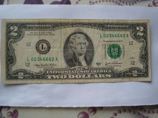 Банкнота 2 доллара США, 2003 г.