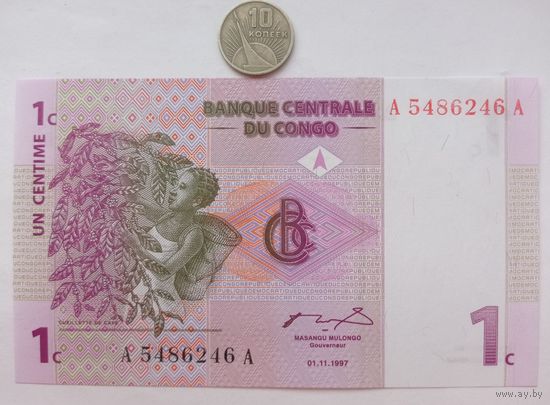 Werty71 Конго 1 сантим 1997 UNC банкнота