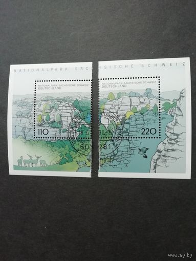 Германия. 1998 Две марки из блока Mi.44 "Национальный парк Саксонская Швейцария" (гашеные с клеем) Mi.1997-1998 каталог 4.50 евро