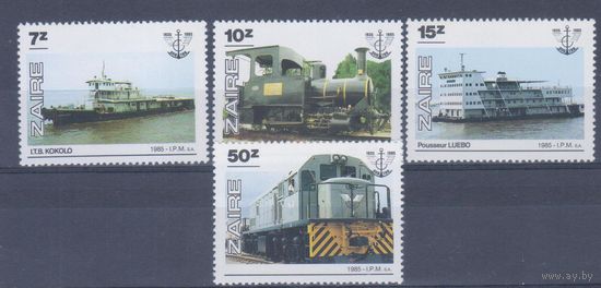 [1853] Заир 1985.Транспорт.Техника. Паровоз.Тепловоз.Корабли. СЕРИЯ MNH