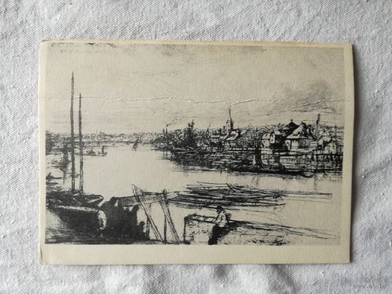 Открытка Фрэнсис Сеймур Хэден (1818 - 1910), Вид из окна Уистлера, 1957 г., тираж - 35000, Изогиз, чистая, есть залом