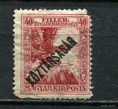 Венгрия - 1918 - Надпечатка KOZTARSASAG 40f+2f - (есть тонкое место) - [Mi.221] - 1 марка. MH.  (Лот 55Fe)-T25P13