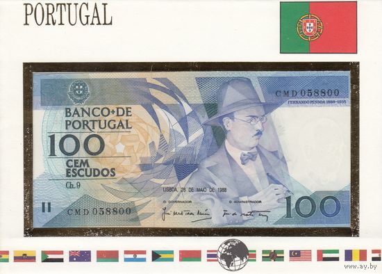 Португалия 100 эскудо 1988 (UNC, банкнота в конверте)