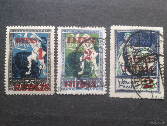 Латвия, 1920. Стандарт. Цветная надпечатка нового номинала