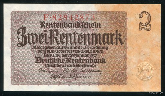 Германия. 2 Рентенмарки 1937 года. P174b, UNC