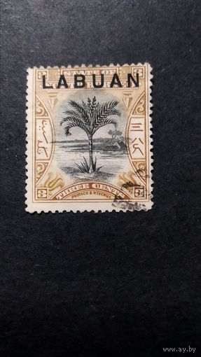 Великобритания. Лабуан\383с\ 1897 г. флора пальма. надпечатка