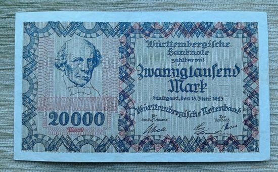 Werty71 Германия Веймар 20000 марок 1923 Штутгарт Вюртенберга банк банкнота