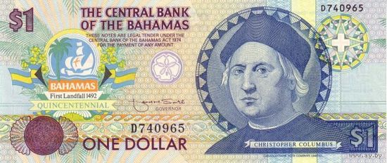 Багамские острова(Багамы) 1 доллар 1992 года UNC p50