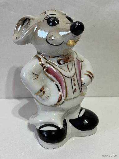 Статуэтка фарфоровая "Мышь"  (Крыса, МЫШОНОК)  редкий окрас с позолотой.  ДФЗ  	 АУКЦИОН не с рубля без МПЦ.