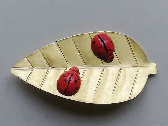Брошь, листик, божьи коровки, СССР