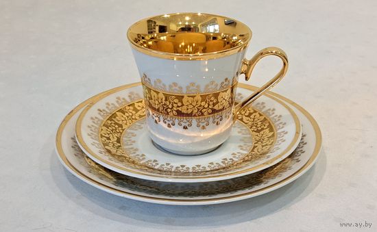 Трио фарфор позолота ручная роспись JSK Made in Czechoslovakia 80-е годы 150 ml.