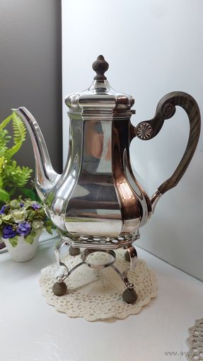 Заварник СЕРЕБРО серебряный с серебряной подставкой под свечу для поддержания температуры. Редкая форма. Сервиз. Клейма