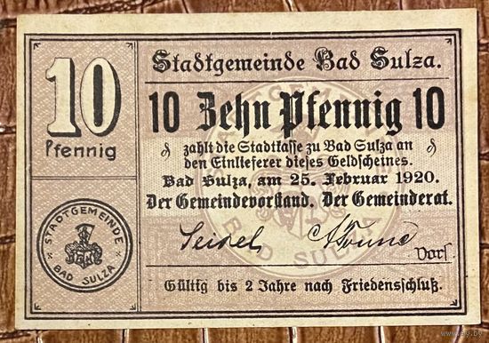 Нотгельд 10 пфеннигов 1920 год. Бад-Зульца,. Веймарская республика