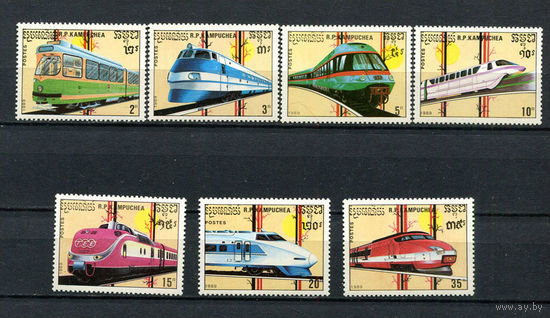 Камбоджа - 1989 - Поезда - [Mi. 1007-1013] - полная серия - 7 марок. MNH.  (Лот 95CV)