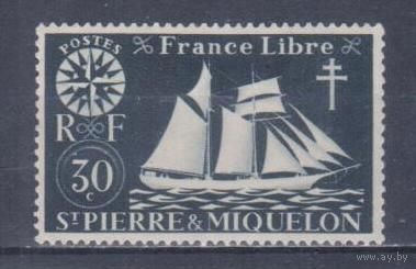 [478] Французские колонии. Сент-Пьер и Микелон 1942. Корабль.Парусник.30с. МН