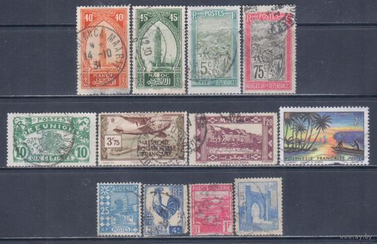 [2812] Французские колонии. 12 гашеных марок. С ДЕФЕКТАМИ.