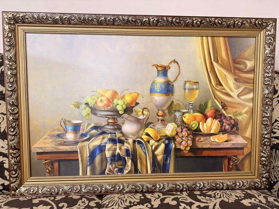 Винтажная картина-репродукция натюрморта Завтрак султана в багетной рамке , времен  БССР .