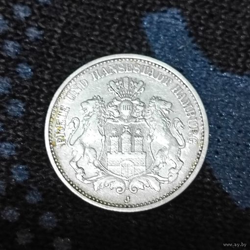2 марки(1900г.) Гамбург.Редкий год.Серебро.