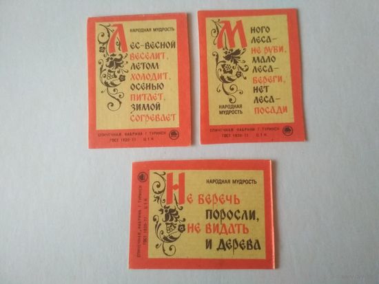 Спичечные этикетки ф.Туринск. Народная мудрость. 1980 год