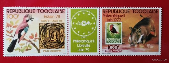 Того** 1978 Выставка марок Philexafrique II Essen фауна сцепка с купоном