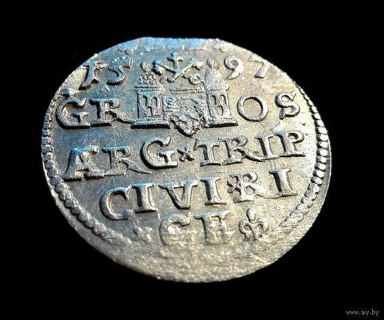 III ГРОША 1597 Г. РИГА . В БЛЕСКЕ