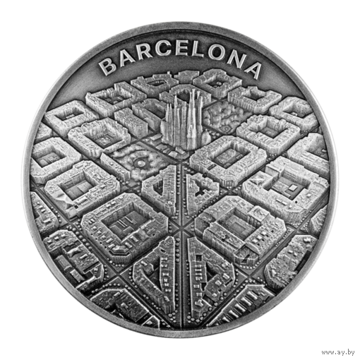 Камерун 2000 франков 2021г. "Барселона". Форма. Монета в капсуле; подарочной рамке - футляре; сертификат; коробка. СЕРЕБРО 62,20гр.(2 oz).