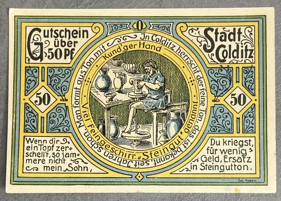 Нотгельд 50 пфеннигов 1921 год. Кольдиц. Веймарская республика