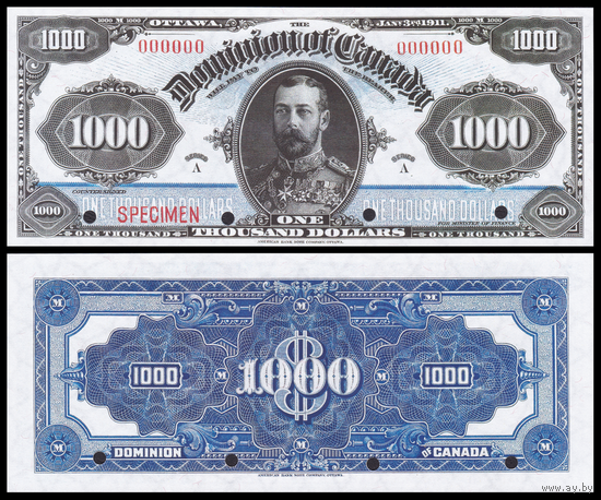 [КОПИЯ] Канада 1000 долларов 1911г. (ОБРАЗЕЦ) водяной знак