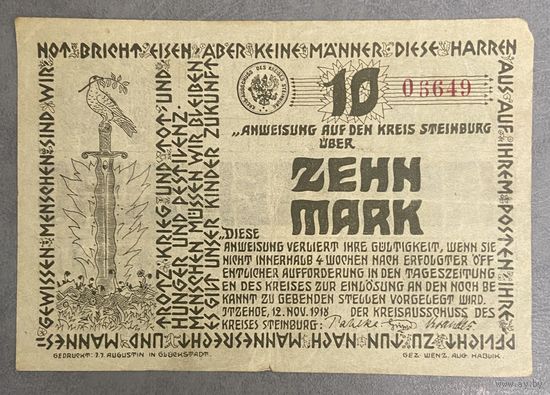 Банкнота 10 марок 1918 год. Гроснотгельд. Веймарская республика