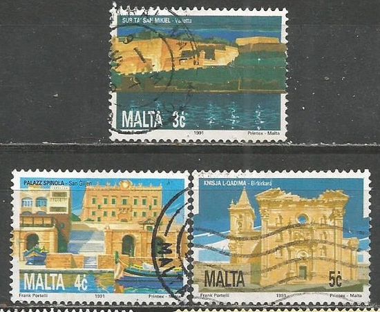 Мальта. Культурное наследие. Древняя архитектура. 1991г. Mi#873-75.
