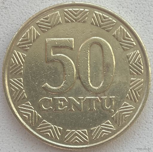 Литва 50 центов 1997 г. Слабый прочекан года