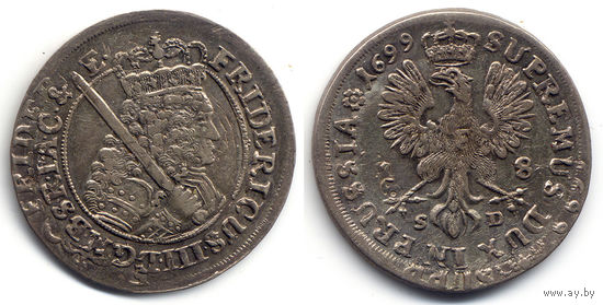 Орт (1/4 талера) 1699 SD, Германия, Бранденбург-Пруссия, Фридрих III