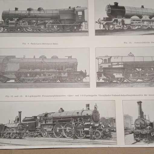 Поезда.   Гравюра энциклопедическая 19-20век. Германия.  РАСПРОДАЖА КОЛЛЕКЦИИ.