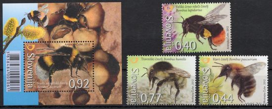 Словения 2012. Фауна.Насекомые пчелы 3 марки+блок (966)