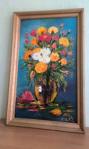 Астры (хризантемы ), холст, масло